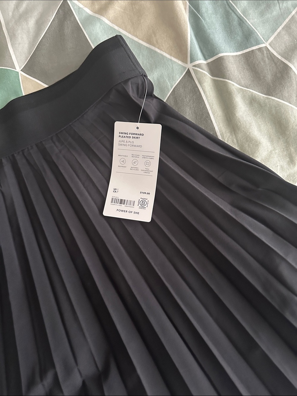 Athleta Black & Light Teal Pleated High-Low Skirt - Picture 6 of 6